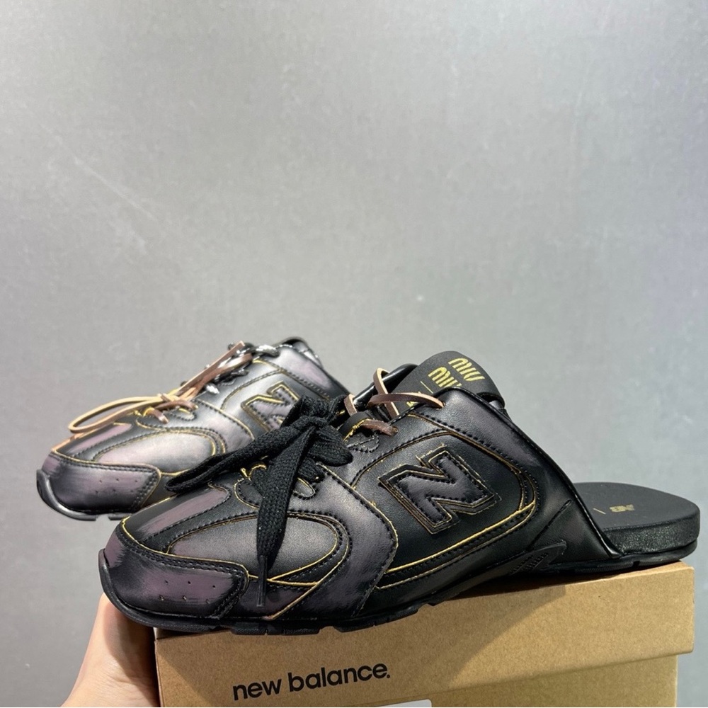 New Balance Miu Miu Black Slide Sneakers - Casual Lace-Up Mule - Picture 2 of 8